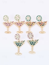 cheap Women&#039;s Earring-Unique Cocktail Glass Dangle Earrings – Festive Gold-Tone with Rhinestone Lime and Drink Design, Fun Party Jewelry for Women