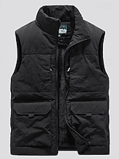 levne Gilety-Pánské Rybářská vesta Denní Na běžné nošení Jaro &amp; podzim Kapsy Polyester Pohodlné Pevná barva Zip Stojáček Černá Khaki Tmavomodrá Tmavě šedá Vesta