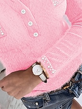 abordables Hauts Unis pour Femmes-chemisier femme pull flou rose col en V texturé manches longues coupe ajustée à la mode printemps automne décontracté