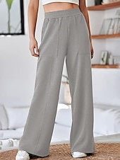billiga Damjoggers-Dam Joggingbyxor Brett skaft Kinesiska Mode Streetwear Fullängd Hög midja Slät Ficka Elastiskt midjeband Bekväm Mjuk Microelastisk Utomhus Gata Svart Vit Grå Vår &amp; Höst Normal
