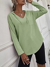 preiswerte Texturierte Kapuzenpullover &amp; Sweatshirts-Damen Hemd Bluse Feste Farbe Basic Brautkleider schlicht Langarm Mit Kapuze Normale Oberteile Täglich Schwarz Rosa Grün Herbst Winter
