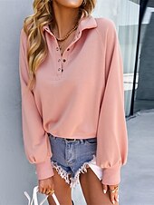 billige Teksturert hettegensere og sweatshirt-Dame عادي Fritid Langermet Rullekrage Crop Tops Gate Hverdag Knapper Rosa Grønn Beige Høst Vinter