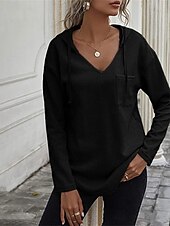 preiswerte Texturierte Kapuzenpullover &amp; Sweatshirts-Damen Hemd Bluse Feste Farbe Basic Brautkleider schlicht Langarm Mit Kapuze Normale Oberteile Täglich Schwarz Rosa Grün Herbst Winter
