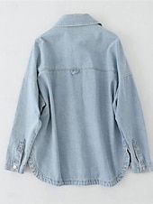 economico Giacche per camicie-Per donna Giacca di jeans Esterno Strada Da tutti i giorni Autunno Inverno Standard Cappotto Standard Tenere al caldo Traspirante Moda Informale Giacca Manica lunga Tinta unica Con tasche Blu