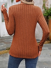 cheap Women&#039;s Plain Tops-Women&#039;s Shirt Blouse Solid Color Basic Casual Long Sleeve Crew Neck Regular Tops Daily Buttons Black Brown Beige Gray Fall Winter