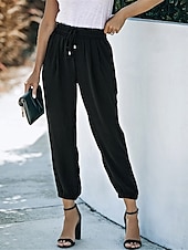 お買い得  パンツ-女性用 チノパン ファッション ストリートファッション 全長 ハイウエスト 平織り ポケット 弾性ウエストバンド 快適 ソフト マイクロエラスティック アウトドア ストリート アーミーグリーン ワイン ブラック ホワイト 春 &amp; 秋 レギュラー