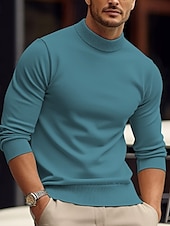 billiga tröja för män-Herr Pullover tröja Stickad tröja Ribbad Sticka Stickat Slät Mock Neck Grundläggande Håller värmen Dagliga kläder Semester Kläder Höst vinter Svart Vit S M L