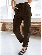 cheap Pants-Women&#039;s Sweatpants Chinos Fashion Streetwear Full Length Medium Waist Plain Pocket Comfy Soft Comfortable Micro-elastic Outdoor Street Dark Brown Black Deep Blue Khaki Spring &amp;  Fall Loose Fit
