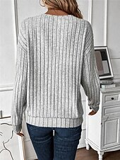 abordables Hauts de Travail pour Femmes-Femme T shirt Plein Mode Moderne Décontractées manche longue Col V Hauts réguliers du quotidien Fin de semaine Noir Gris Automne Hiver