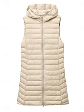 economico Puffers &amp; Parka-Per donna Gilet imbottito Tenere al caldo Traspirante Cerniera Tasche Informale Liscio Da mare Strada Da tutti i giorni Per uscire Cerniera Lungo Felpa Standard Senza maniche Capispalla Nero Rosa