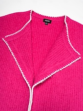 billiga Koftor &amp; Ytterkläder-Dam Kofta Nedvikt Ribbad Sticka Ullblandning Färgblock Drop Shoulder Höst vinter Ledigt / vardag Ledigt vardag Långärmad Kontrastfärg Rosenröd S M L