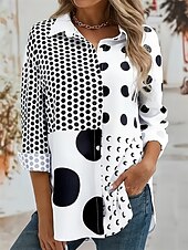 economico Top a Righe e Geometrici per Donne-Per donna Camicia Geometrico Casual Manica Lunga Colletto a Camicia Top Regolari Lavoro Bottoni Stampato Nero Primavera Autunno Inverno