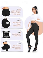 abordables Leggings et collants de yoga-Femmes Pantalon de yoga Leggings doublés en polaire Leggings de yoga avec Poche Téléphone Taille haute Pilates Entraînement en salle Entraînement Collants Couleur Unie Noir Rouge Bordeaux Bleu Marine