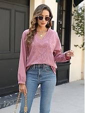 economico Camicie-Per donna Camicia Boho Camicie ispirate al lino Floreale Casual Manica Lunga Manica a Vescovo Scollo a V Top Regolari Vacanza Lavoro Quotidiano Ricamato Rosa Autunno Autunno &amp; Inverno