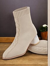 abordables Botines-Botines tipo calcetín de mujer en color beige con tacón de bloque metalizado: tejido de punto elástico y diseño moderno para looks casuales y elegantes