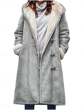 billiga Casual Parka-Dam Vinterkappa Teddyrock Utomhus Gata Dagliga kläder Höst Vinter Lång Täcka Normal Håller värmen Andningsfunktion Stylish Ledigt Jacka Långärmad Slät Med fickor Vin Kaki Grå