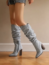 abordables Bottes souples-bottes souples marron au-dessus du genou pour femmes - talon épais, bout pointu, chaussures décontractées élégantes pour l&#039;automne et l&#039;hiver