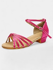 economico Scarpe per balli latini-sandali da ballo latino in raso da donna con design a cinturini, suola in morbida pelle scamosciata e tacco basso - perfetti per balli da sala, salsa e balli sociali