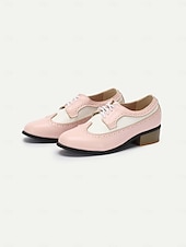 baratos década de 1950-Sapatos oxford vintage femininos de dois tons - brogue rosa e branco com cadarço e salto baixo para um estilo retrô e uso diário