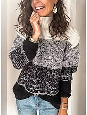 Color Block Sweater Turtleneck Knit Fall Winter Weekend Fashion Streetwear Daily Long Sleeve Color Block Black Red Wine4