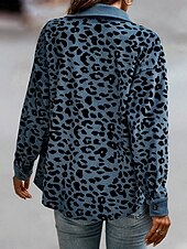 billiga Skjorta jackor-Dam Vardaglig jacka Utomhus Gata Dagliga kläder Höst Vinter Normal Täcka Normal Håller värmen Andningsfunktion Stylish Ledigt Jacka Långärmad Leopard Med fickor Mönster Rodnande Rosa Blå Grön