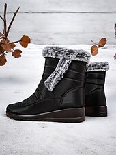 baratos Botas de neve e inverno-botas de neve femininas de inverno azul marinho com forro de pele sintética – botas quentes à prova d&#039;água e antiderrapantes