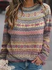 Dames Trui Casual Zacht Bloemig Kleurenblok Geribd Strakke ronde hals Gebreid Afdrukken Lange mouw Normale tops breien Buiten Dagelijks Weekend blauw Fuchsia Herfst Winter voordelige Grafische patronen en details-Dames Trui Casual Zacht Bloemig Kleurenblok Geribd Strakke ronde hals Gebreid Afdrukken Lange mouw Normale tops breien Buiten Dagelijks Weekend blauw Fuchsia Herfst Winter