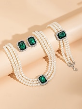 cheap Women&#039;s Necklace-Elegant Women&#039;s Pearl Choker Necklace Set with Green Gemstone and Matching Bracelet &amp; Earrings – Formal Occasion Jewelry