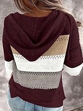billige Grafiske mønstre og detaljer-Dame Genser Pullover genser Fritid Myk Stripet Riflet Med hette Strikket Langermet Vanlige topper Strikke utendørs Daglig Helg Rosa Vin Høst Vinter