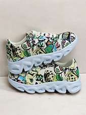 voordelige Damessneakers-kleurrijke grafische print sneakers voor dames – trendy lichtgewicht veterschoenen met zachte zool