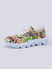 voordelige Damessneakers-kleurrijke grafische print sneakers voor dames – trendy lichtgewicht veterschoenen met zachte zool
