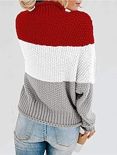 abordables Motifs graphiques et détails-Femme Pull Chandail Pull Décontractées Flexible Rayé A côtes Mao Patchwork Tricoté manche longue Hauts réguliers Tricoter Extérieur du quotidien Fin de semaine Noir Rouge Automne Hiver