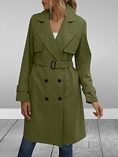 billiga Trenchcoats-Dam Kappa Utomhus Gata Dagliga kläder Höst Vinter Normal Täcka Normal Håller värmen Andningsfunktion Stylish Ledigt Jacka Långärmad Slät Med fickor Svart Armégrön Rubinrött