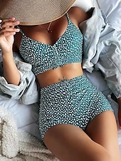 olcso Bikiniszettek-Női Fürdőruha Bikini 2 darab Fiú láb Fürdőruha Nyitott hátú Vékony Szabadság Strandruházat Virágos V-alakú Ujjatlan Fürdőruhák