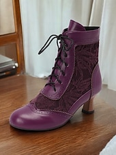 cheap 1920s-Victorian Style Women&#039;s Ankle Boots with Lace Design and Faux Leather Accents – Vintage Lace-Up Footwear for Casual and Costume Occasions