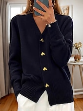 economico Cardigan e capispalla-maglione rosa da donna San Valentino cardigan maglione giacca scollo a V maglia bottone lavorato a maglia primavera autunno quotidiano festa uscita carino quotidiano morbido manica lunga colore puro