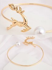 baratos Colar Feminino-conjunto de pulseira de rena dourada e gargantilha de pérolas para mulheres – joias festivas para mulheres, acessórios elegantes para festas de fim de ano