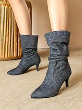 cheap Slouch Boots-Women&#039;s Beige Slouch Mid-Calf Boots with Pointed Toe and Kitten Heel – Chic Fall Fashion for Casual and Dressy Occasions