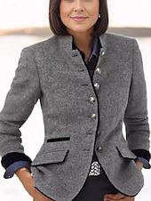 voordelige Blazers &amp; Kostuums-Dames Jas Buiten Met zakken Effen Comfortabel Stijlvol Normale pasvorm bovenkleding Lange mouw Herfst khaki S