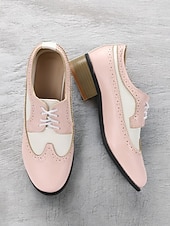 baratos década de 1950-Sapatos oxford vintage femininos de dois tons - brogue rosa e branco com cadarço e salto baixo para um estilo retrô e uso diário