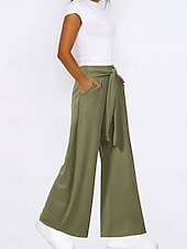 economico Pantaloni-Per donna A zampa Chino Di tendenza Lunghezza intera Vita alta Liscio Tasche Cinturino elastico comodo Morbido Comodo Media elasticità Esterno Strada Cachi Verde militare Grigio Autunno Morbido