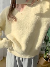 olcso Szilárd színek-női pulóver pulóver pulóver fuzzy jumper v nyak bordázott kötött kötött ősz tél szabadtéri mindennapi hétvége alkalmi puha hosszú ujjú tiszta szín sárga kék