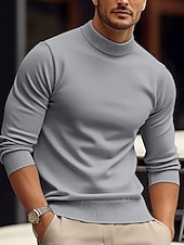 billiga tröja för män-Herr Pullover tröja Stickad tröja Ribbad Sticka Stickat Slät Mock Neck Grundläggande Håller värmen Dagliga kläder Semester Kläder Höst vinter Svart Vit S M L