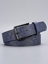 cheap Men&#039;s Belts-Men&#039;s Vintage Embossed Faux Leather Belt with Geometric Pattern – Classic Western Style Fashion Accessory