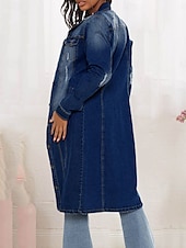 cheap Shirt Jackets-Women&#039;s Denim Jacket Outdoor Street Daily Wear Fall Winter Long Coat Regular Fit Thermal Warm Breathable Stylish Casual Jacket Long Sleeve Solid Color with Pockets Light Blue Navy Blue Blue