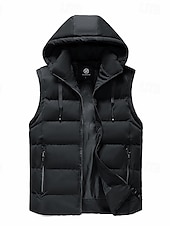 cheap Men&#039;s Vest-Men&#039;s Puffer Vest Padded Vest Gilet Quilted Vest Daily Date Vacation Fashion Casual Fall &amp; Winter Pocket Polyester Warm Comfortable Plain Zipper Hooded Regular Fit Black Yellow Red Green Vest