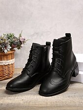 economico Stivali alla caviglia-Per donna Stivaletti Scarpe Bullock Stivali con tacco Giornaliero In pile Stivaletti Stivaletti Quadrato Punta tonda Vintage Informale Similpelle Cerniera Marrone scuro Nero