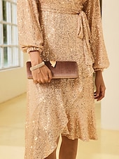 voordelige Clutches &amp; Avondtasjes-dames fluwelen clutch met gouden veeraccent en kettingband - elegante avondtas voor formele evenementen en feesten