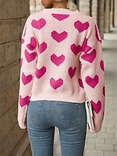 abordables Motifs graphiques et détails-Femme Pull Chandail Pull Décontractées Flexible Cœur A côtes Col Ras du Cou Tricoté manche longue Hauts réguliers Tricoter Extérieur du quotidien Fin de semaine Rose Claire Fuchsia Automne Hiver