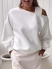 economico Top Semplici da Donna-felpa da donna casual semplice strada abbigliamento quotidiano scollo a V manica lunga nero bianco beige autunno inverno